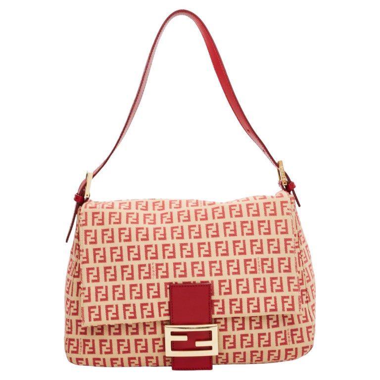 Fendi Vintage Mama Baguette Zuchino Beige Red Shoulder Bag at