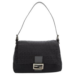 Fendi Vintage Mama Baguette Zuchino Black on Black Shoulder Bag