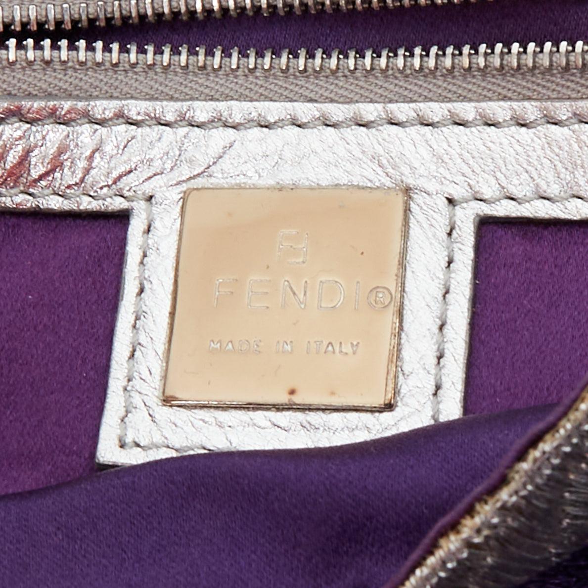 FENDI Vintage Mamma Baguette blue silver purple fabric shoulder bag For Sale 5