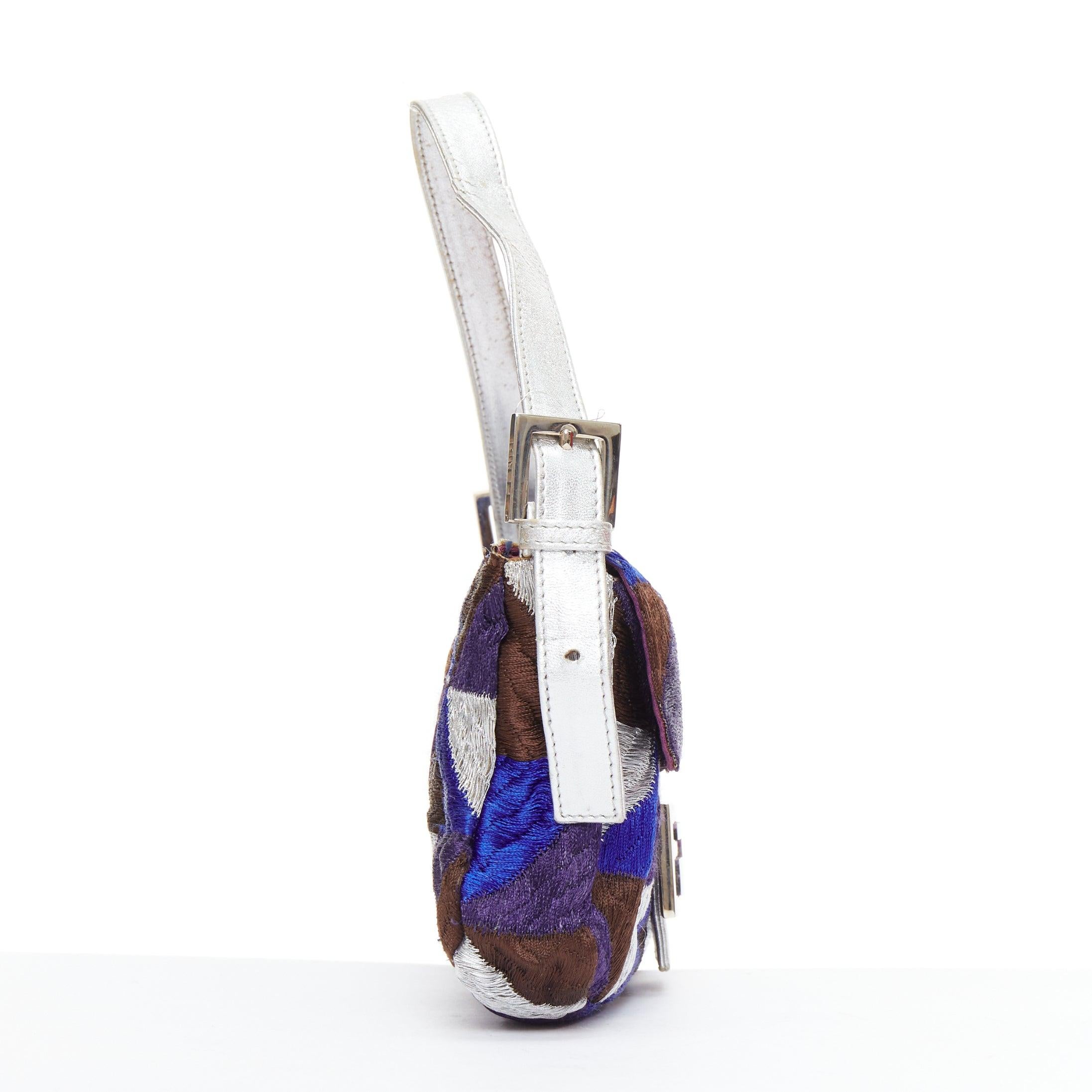 FENDI Vintage Mamma Baguette blue silver purple fabric shoulder bag In Fair Condition For Sale In Hong Kong, NT