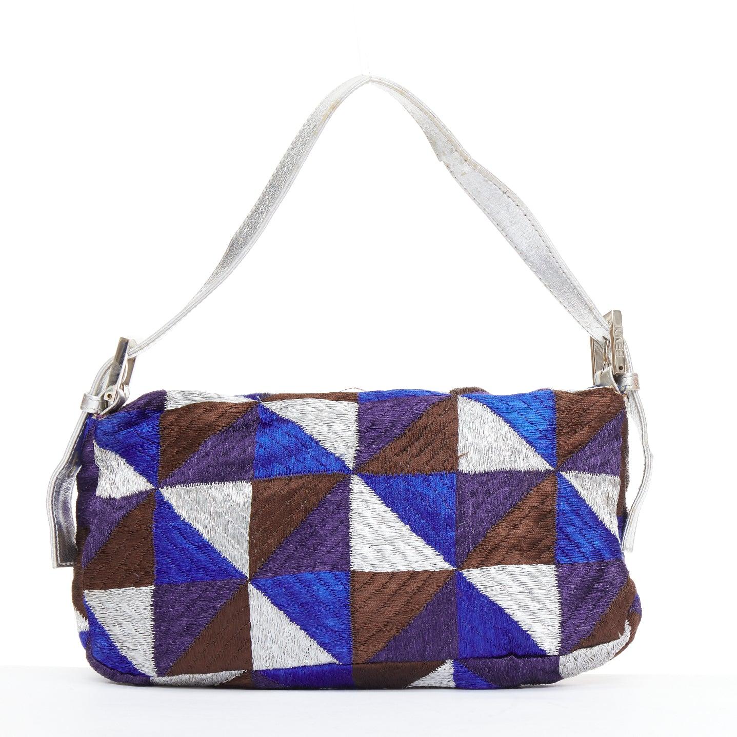 Women's FENDI Vintage Mamma Baguette blue silver purple fabric shoulder bag For Sale