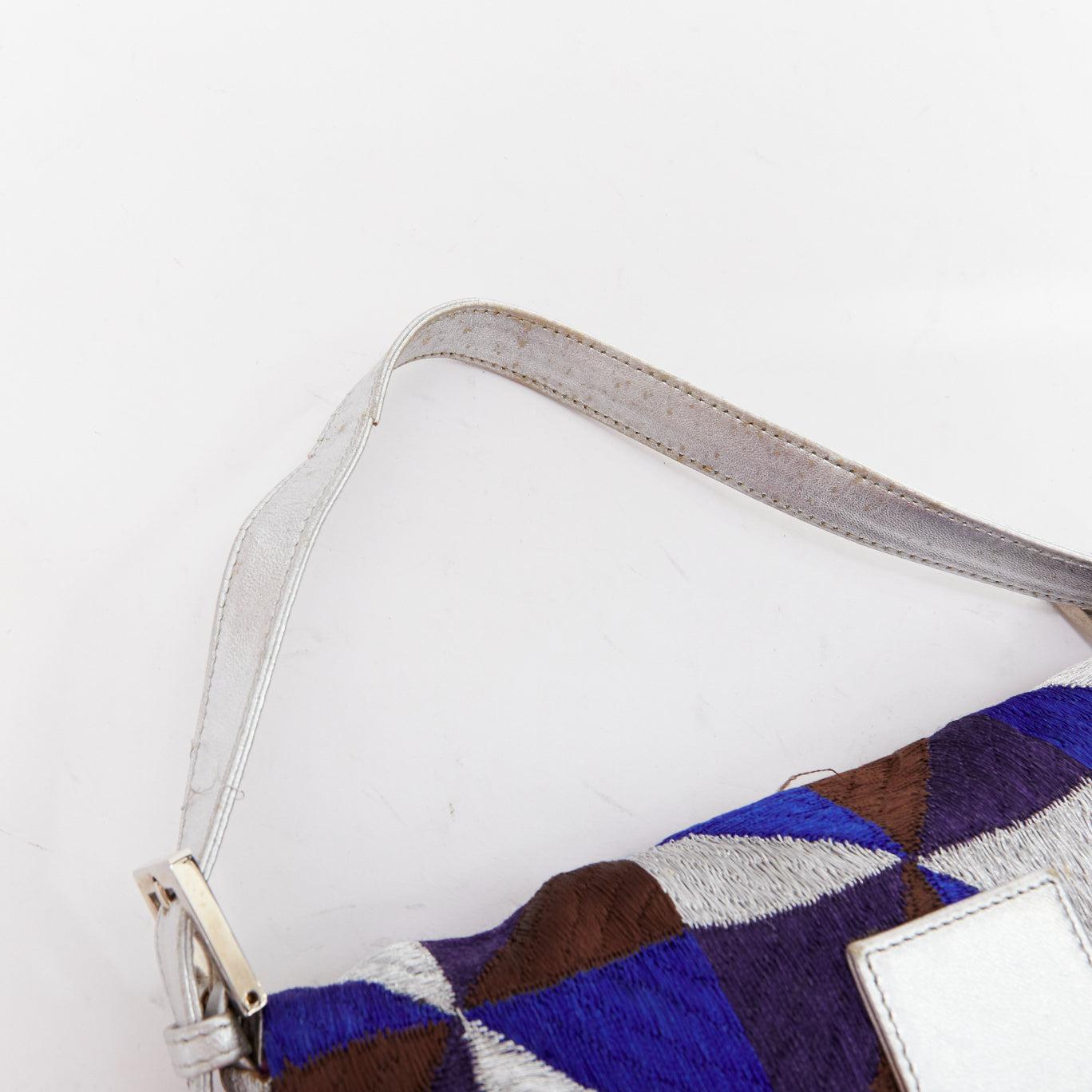 FENDI Vintage Mamma Baguette blue silver purple fabric shoulder bag For Sale 1