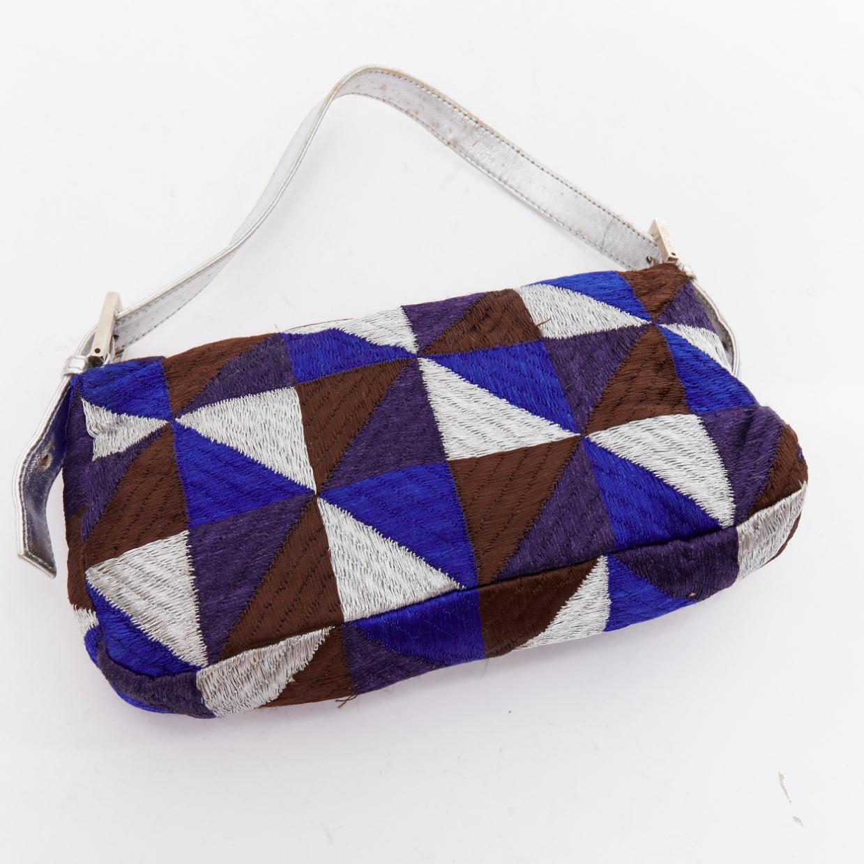 FENDI Vintage Mamma Baguette blue silver purple fabric shoulder bag For Sale 3