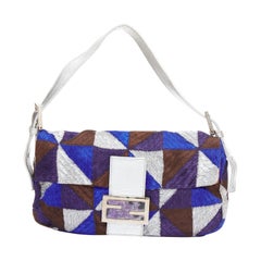 FENDI Vintage Mamma Baguette blue silver purple fabric shoulder bag
