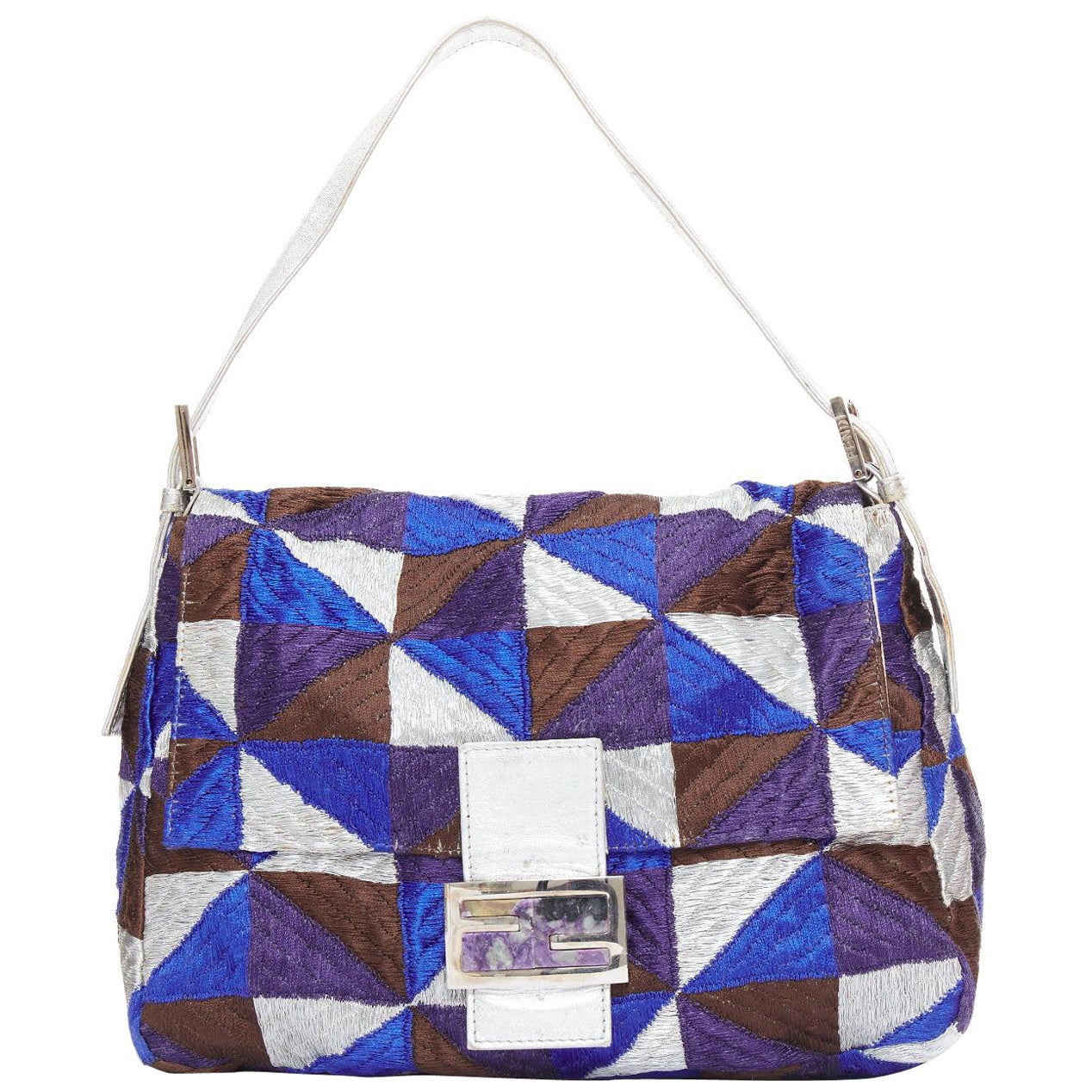 FENDI Vintage Mamma Baguette blue silver purple fabric shoulder bag