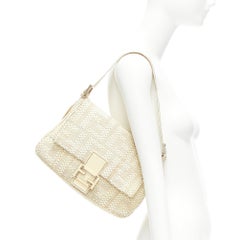 FENDI Vintage Mamma Baguette cream FF Zucca woven fabric underarm bag