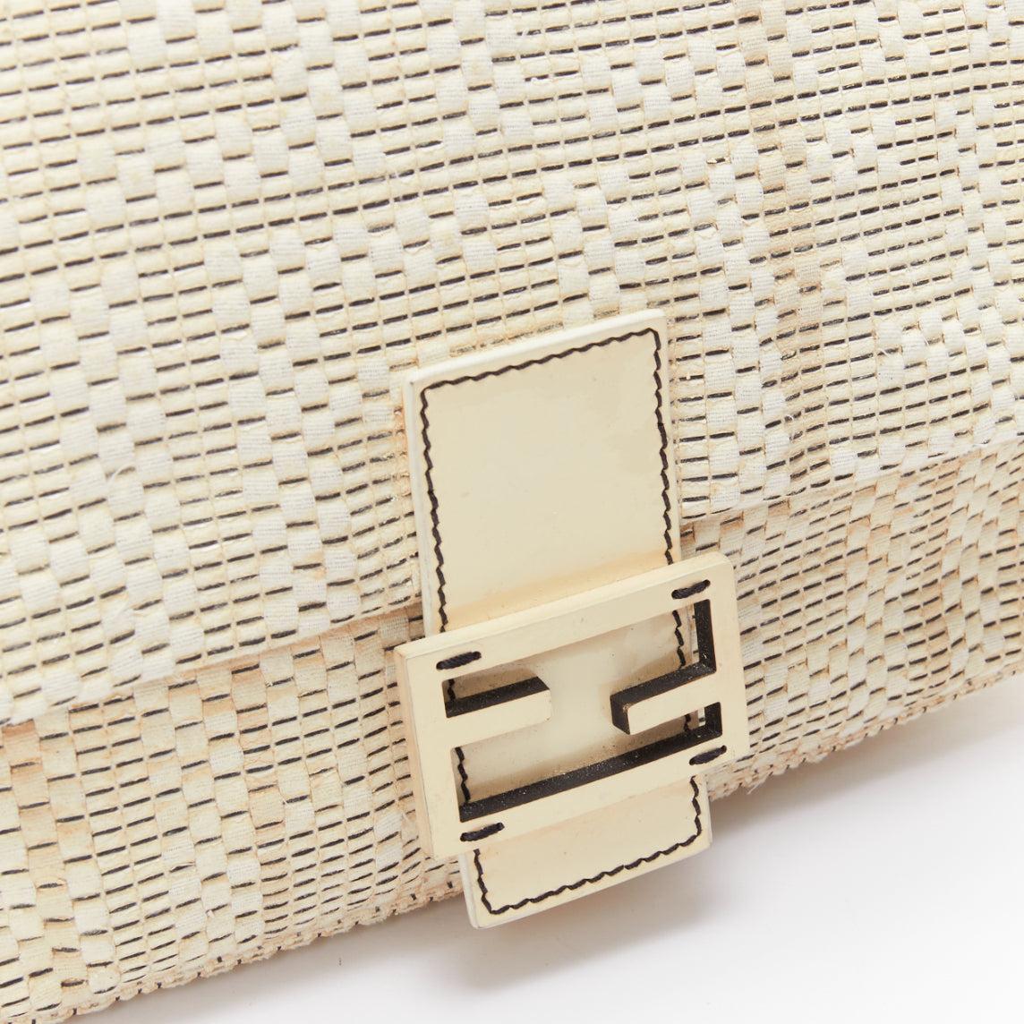 FENDI Vintage Mamma Baguette cream FF Zucca woven fabric underarm bag 3