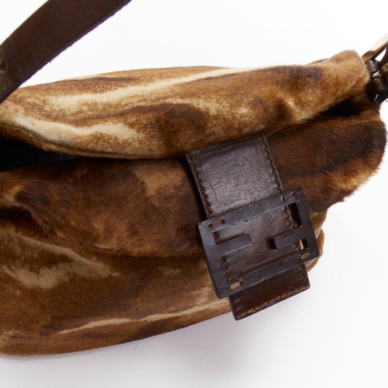 FENDI Vintage Mamma Forever brown ponyhair shoulder baguette bag 2