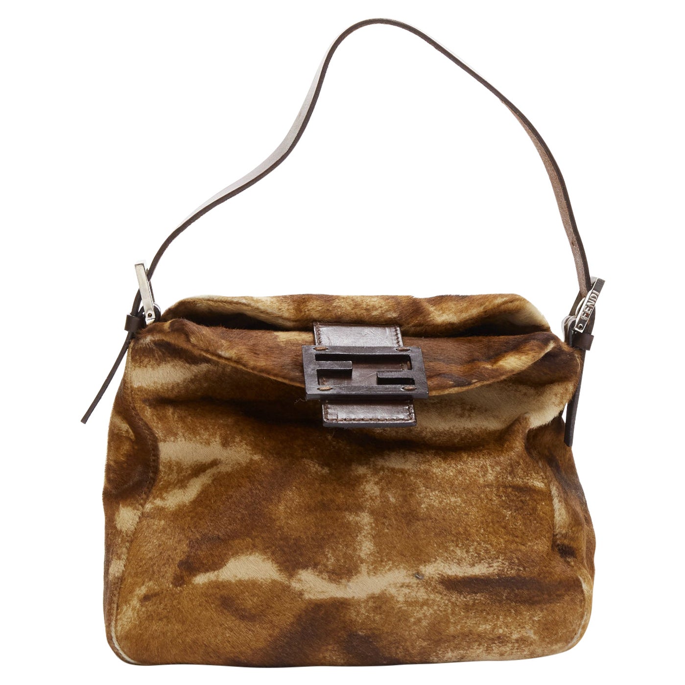 FENDI Vintage Mamma Forever brown ponyhair shoulder baguette bag