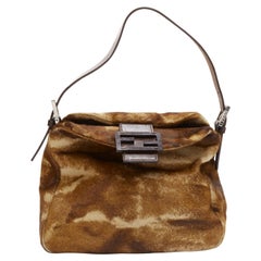 FENDI Vintage Mamma Forever brown ponyhair shoulder baguette bag