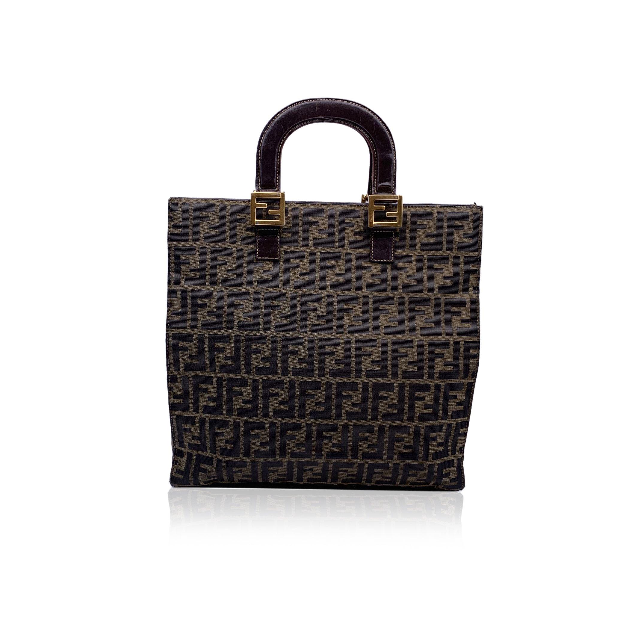 Fendi Vintage Monogram Tobacco Black Zucca Canvas Tote Bag Satchel In Good Condition In Rome, Rome