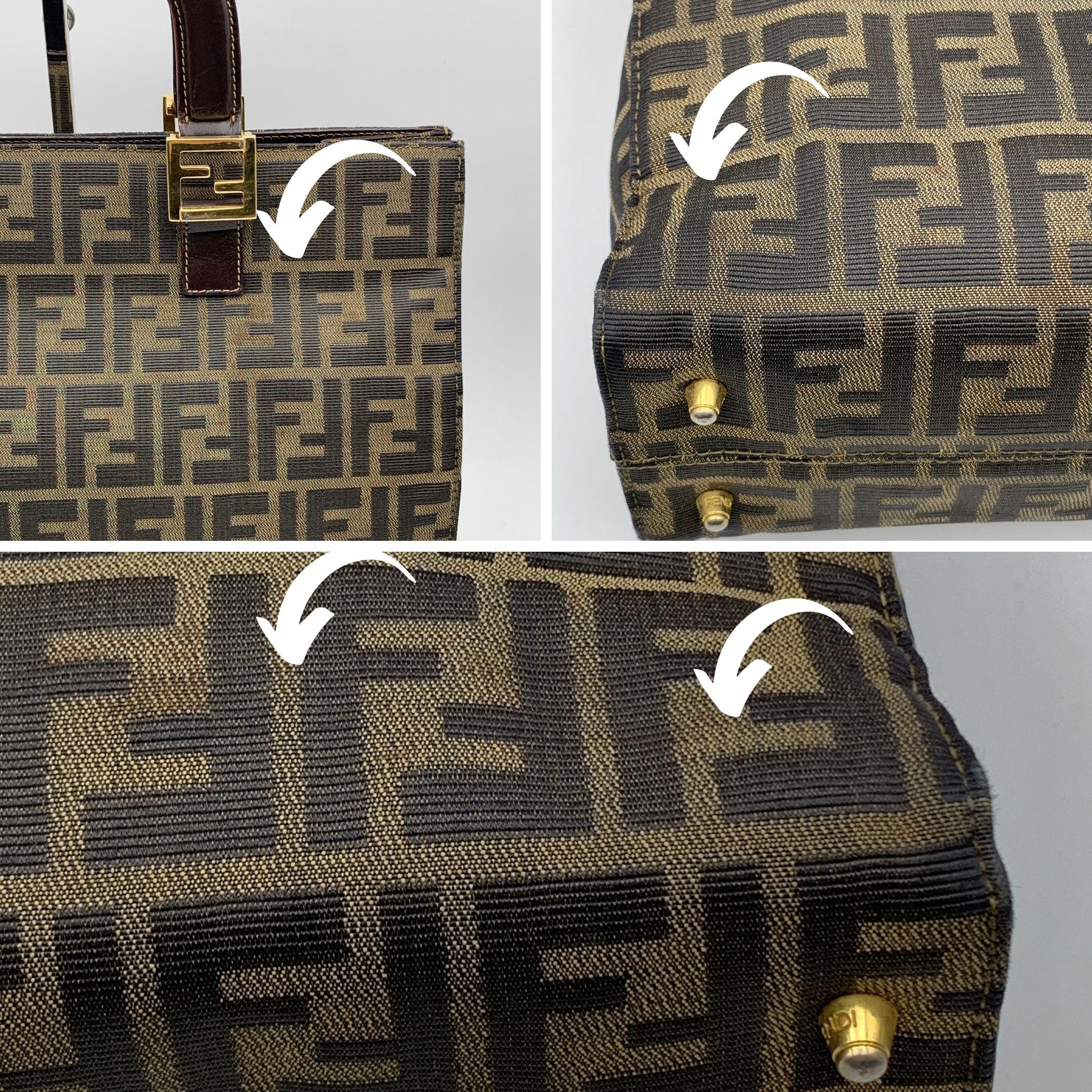 Women's Fendi Vintage Monogram Tobacco Black Zucca Canvas Tote Bag Satchel