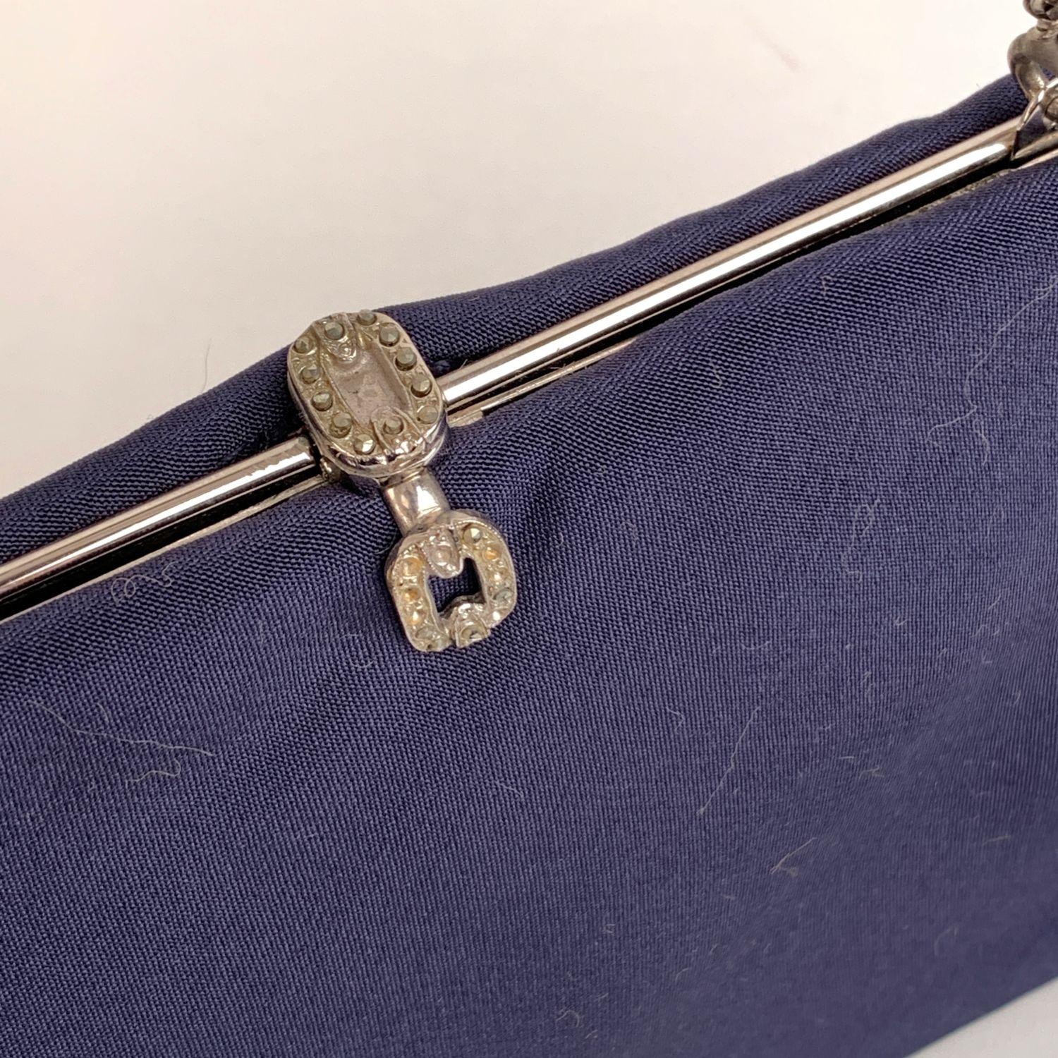 Black Fendi Vintage Navy Blue Satin Evening Bag Handbag