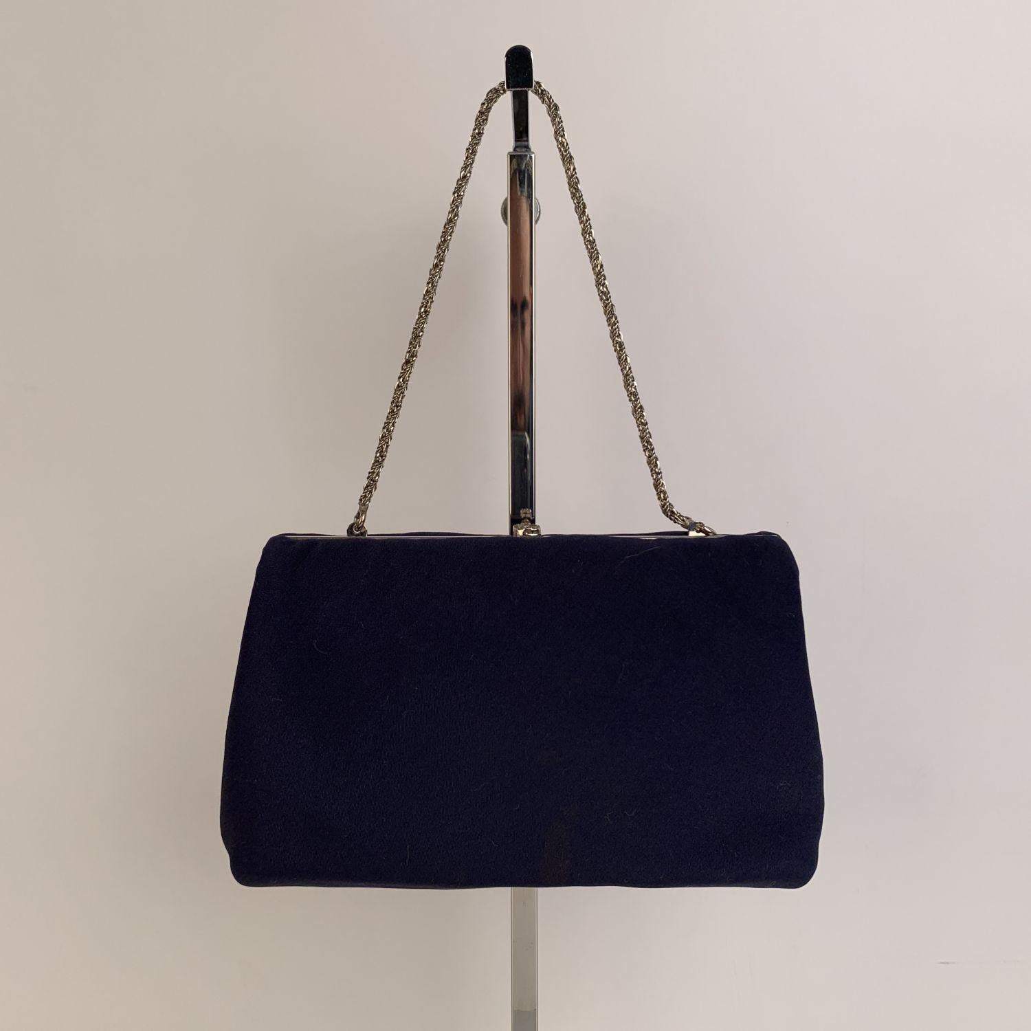 Fendi Vintage Navy Blue Satin Evening Bag Handbag In Excellent Condition In Rome, Rome