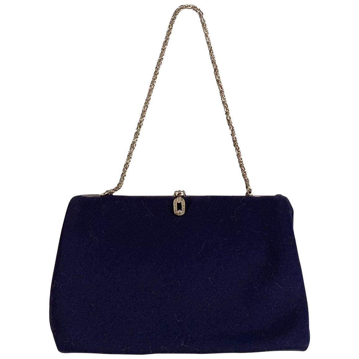 Fendi Vintage Navy Blue Satin Evening Bag Handbag