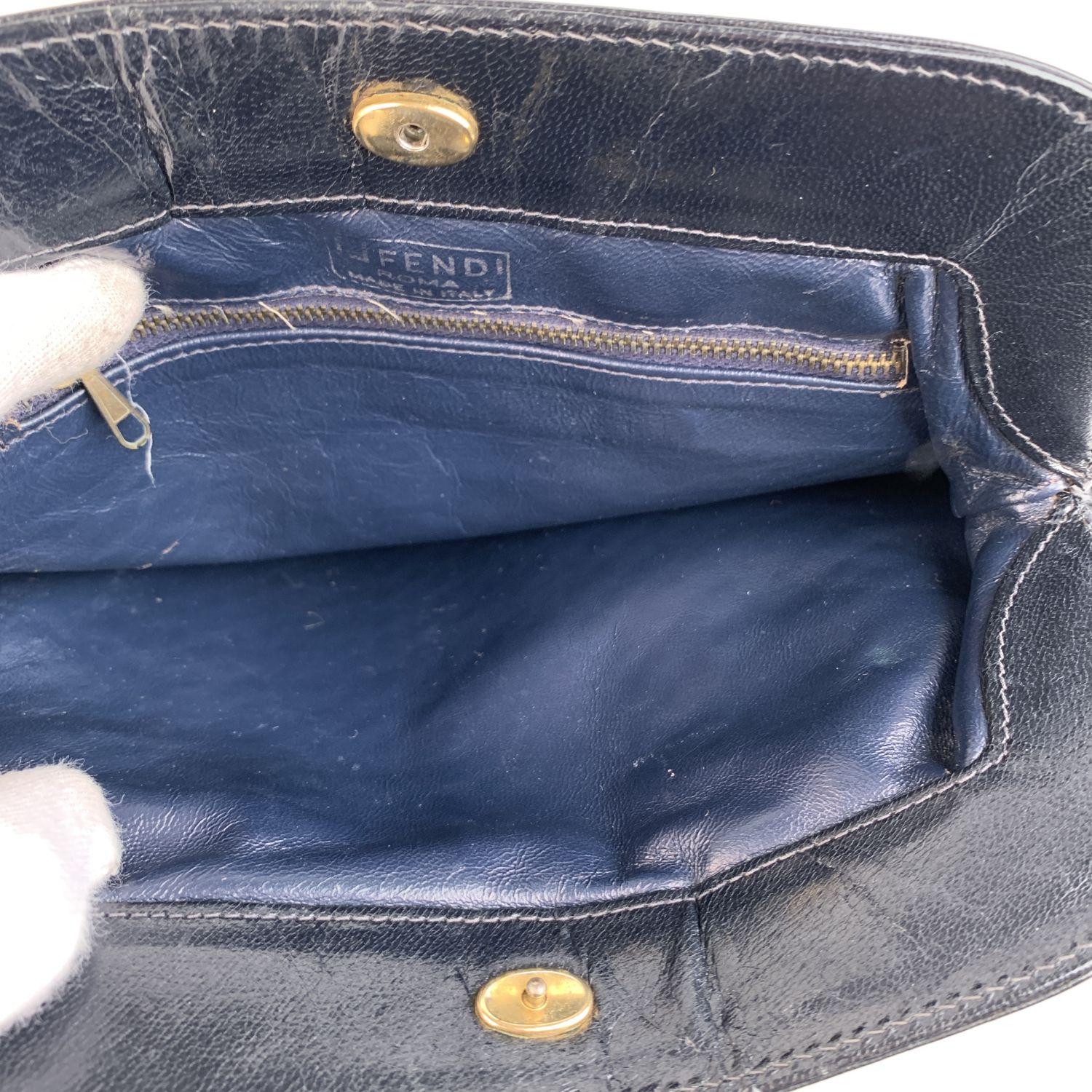Black Fendi Vintage Navy Blue Woven Leather Clutch Bag Handbag