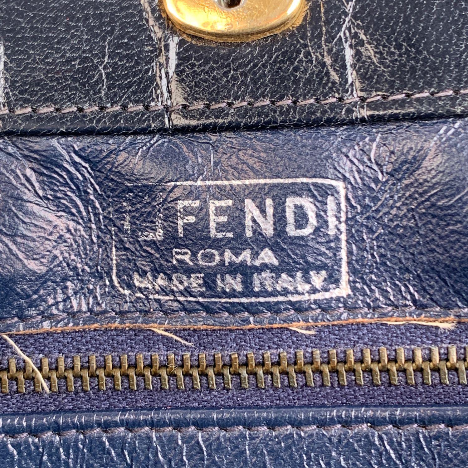 Fendi Vintage Navy Blue Woven Leather Clutch Bag Handbag In Good Condition In Rome, Rome