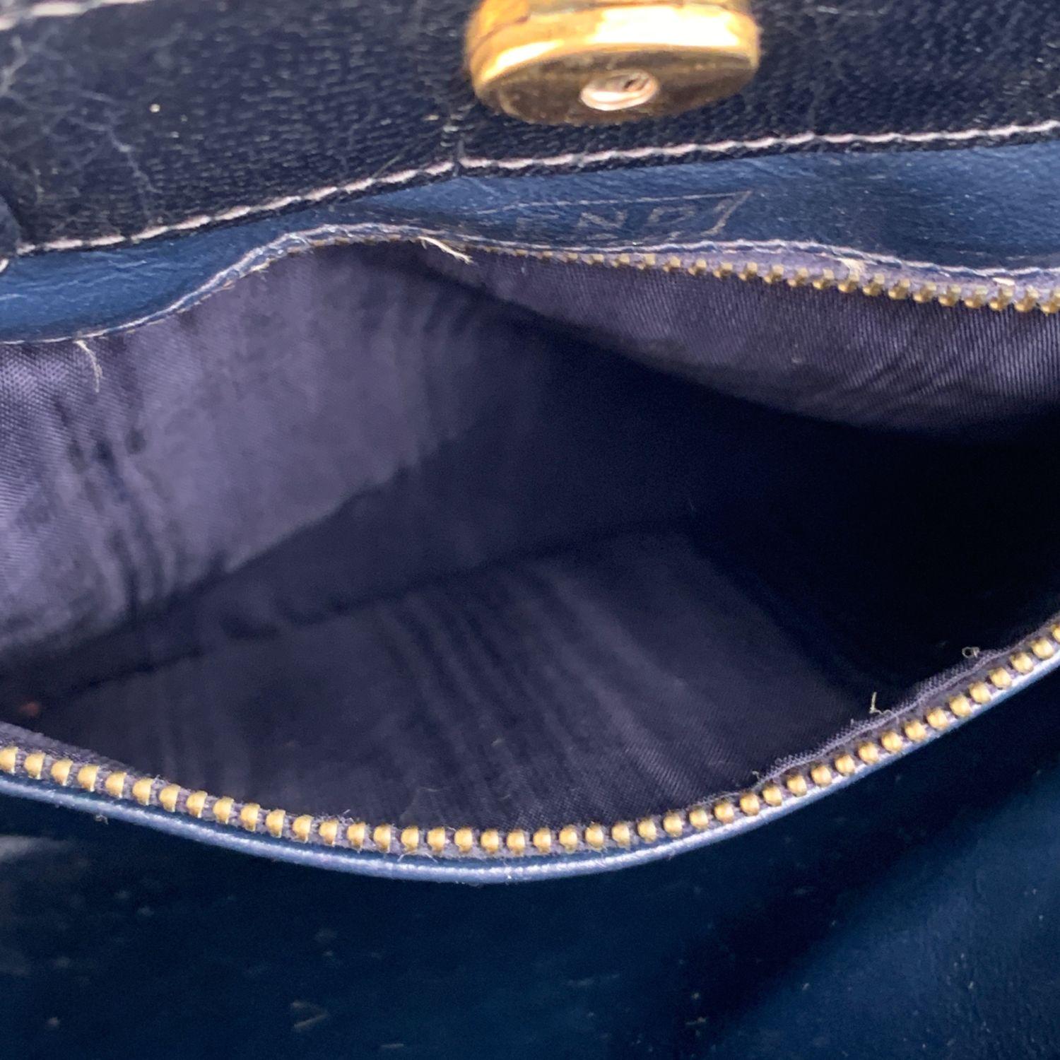 Women's Fendi Vintage Navy Blue Woven Leather Clutch Bag Handbag