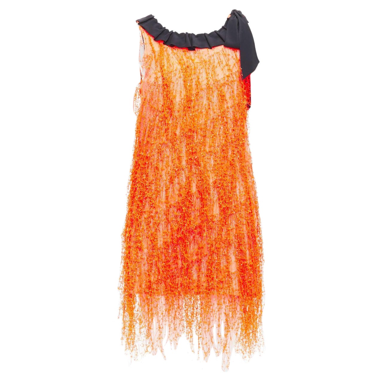 FENDI Vintage orange tassel jacquard black silk trim bow dress IT40 S