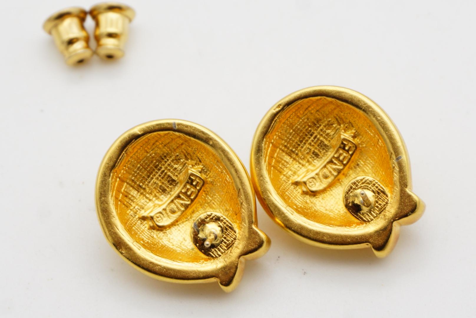 Fendi Vintage Oval Crystals Leaf Flower Pineapple Fruit Gold Pierced Earrings For Sale 6