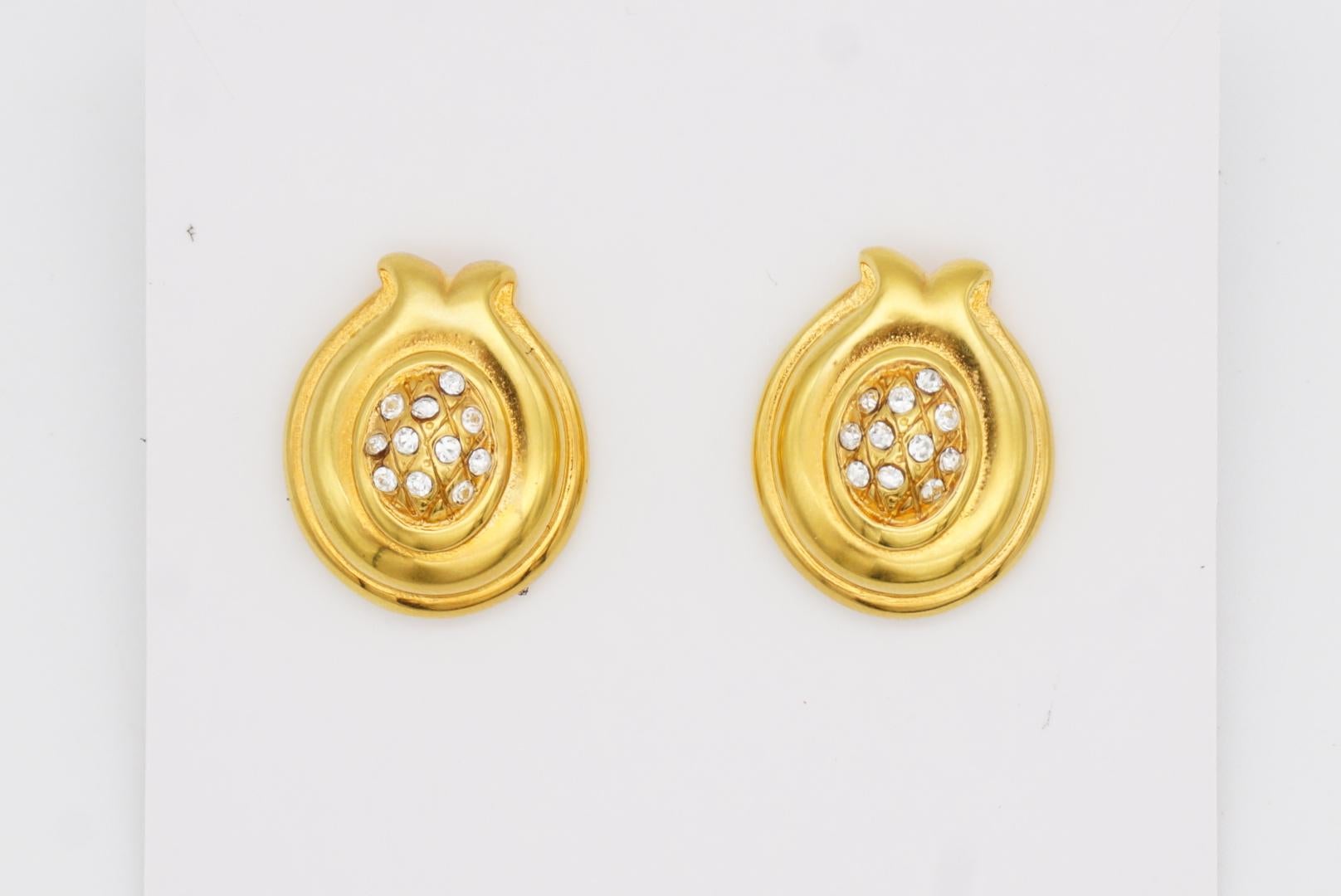 Fendi Vintage Oval Crystals Leaf Flower Pineapple Fruit Gold Pierced Earrings For Sale 2