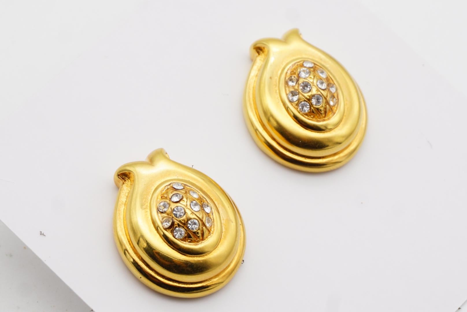 Fendi Vintage Oval Crystals Leaf Flower Pineapple Fruit Gold Pierced Earrings For Sale 4