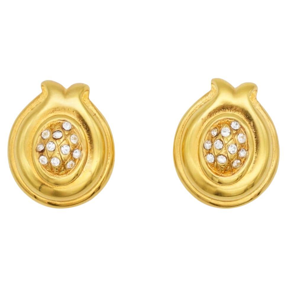 Fendi Vintage Oval Crystals Leaf Flower Pineapple Fruit Gold Pierced Earrings im Angebot