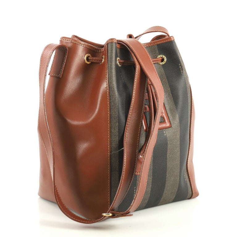 Fendi Vintage Pequin Bucket Bag Coated Canvas and Leather Small at 1stDibs
