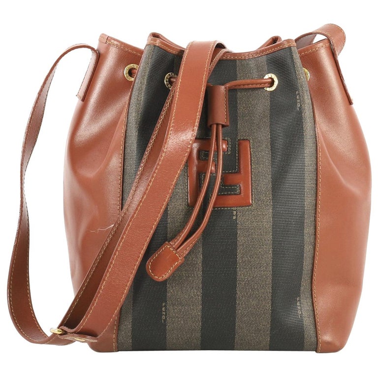 Fendi vintage Pequin stripe bucket shoulder bag Brown Black Bronze Leather  Cloth ref.658740 - Joli Closet