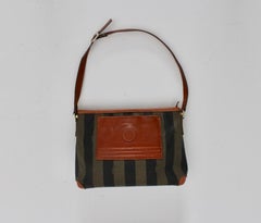 Fendi Vintage Pequin Coated Canvas Shoulder Bag 1970s Italy