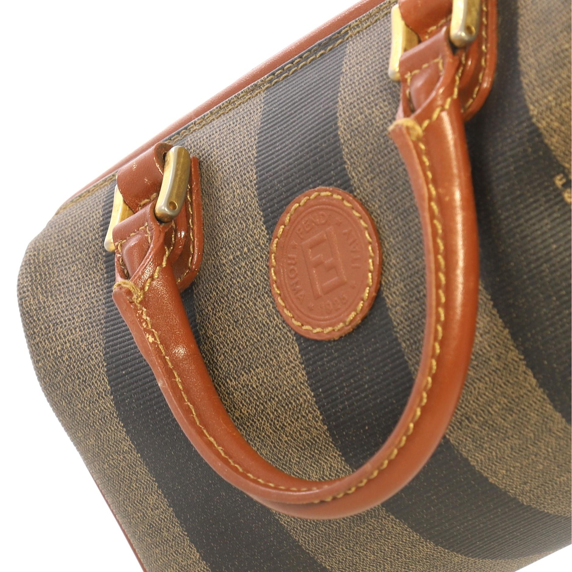 Fendi Vintage Pequin Convertible Boston Bag Coated Canvas Mini In Good Condition In NY, NY