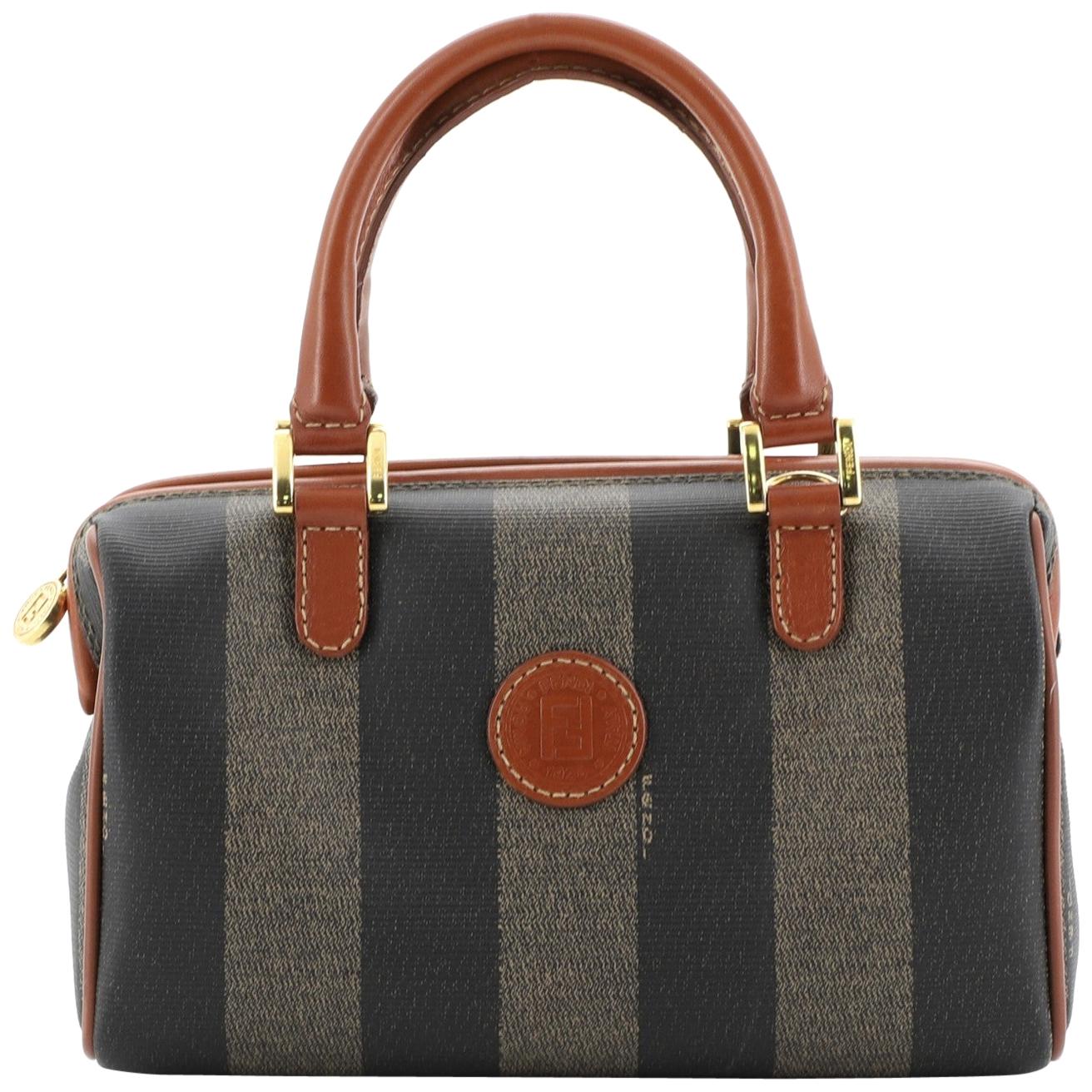 FENDI Brown Striped Pequin Canvas Vintage Boston Bag - ShopperBoard