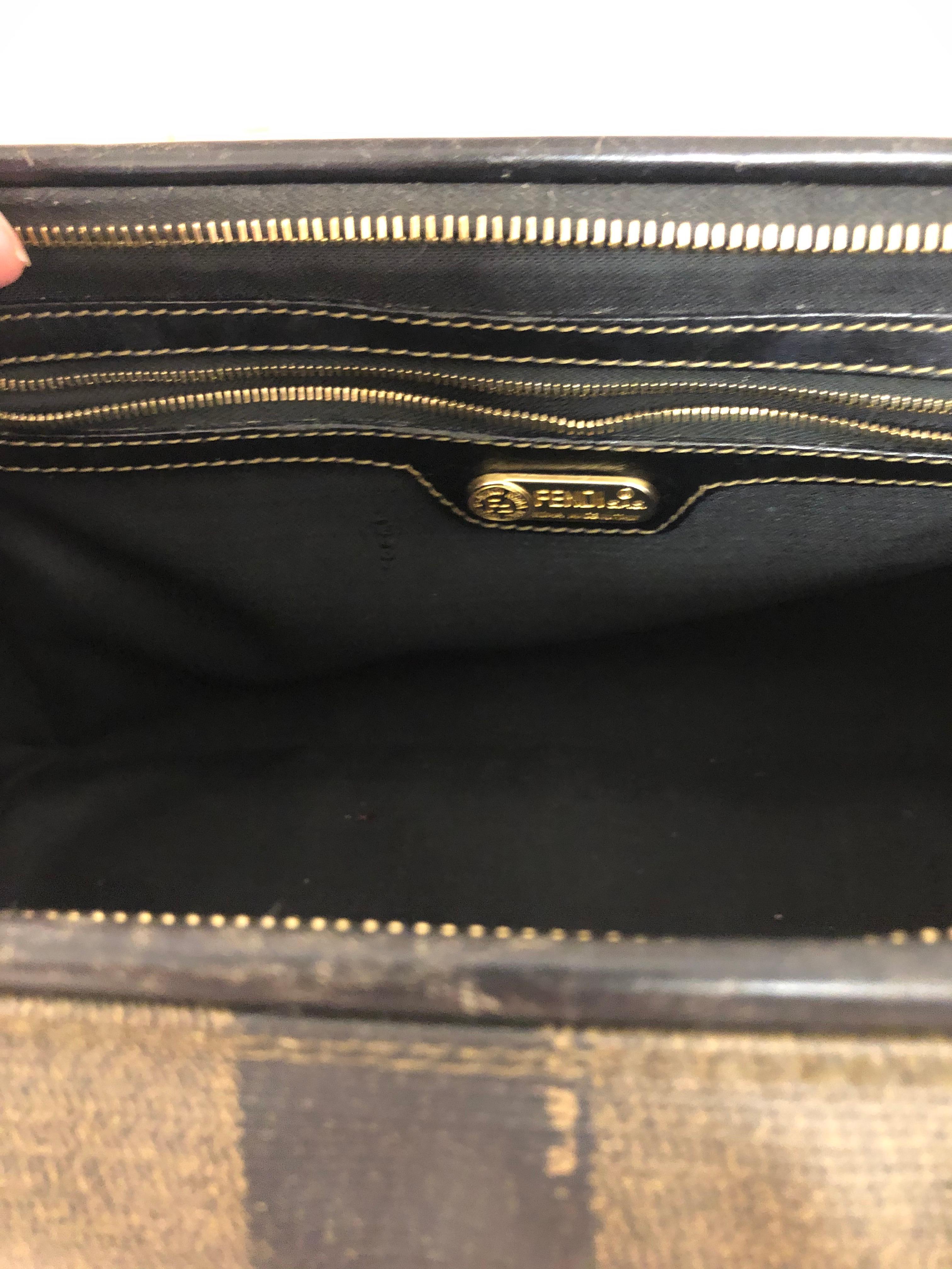 Black FENDI Vintage Pequin Convertible Boston Bag w/COA