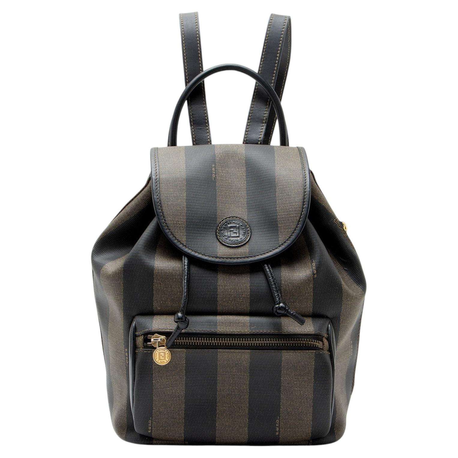 Pre-owned Fendi Vintage Pequin Drawstring Backpack In Black