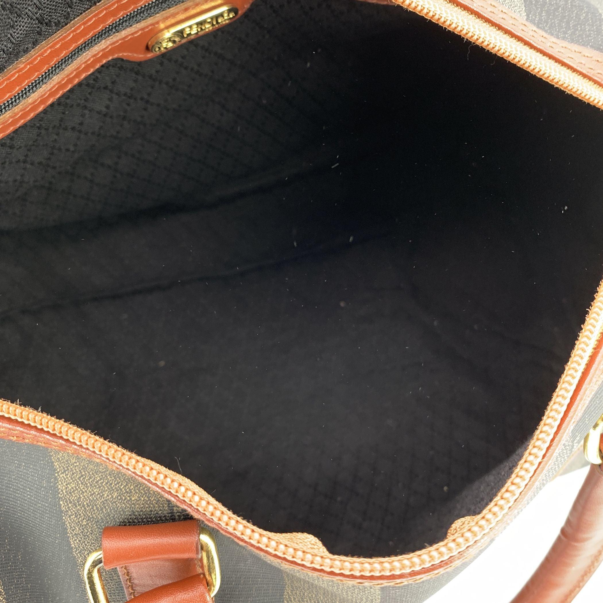 Women's Fendi Vintage Pequin Striped Canvas Brown Leather Boston Bag For Sale