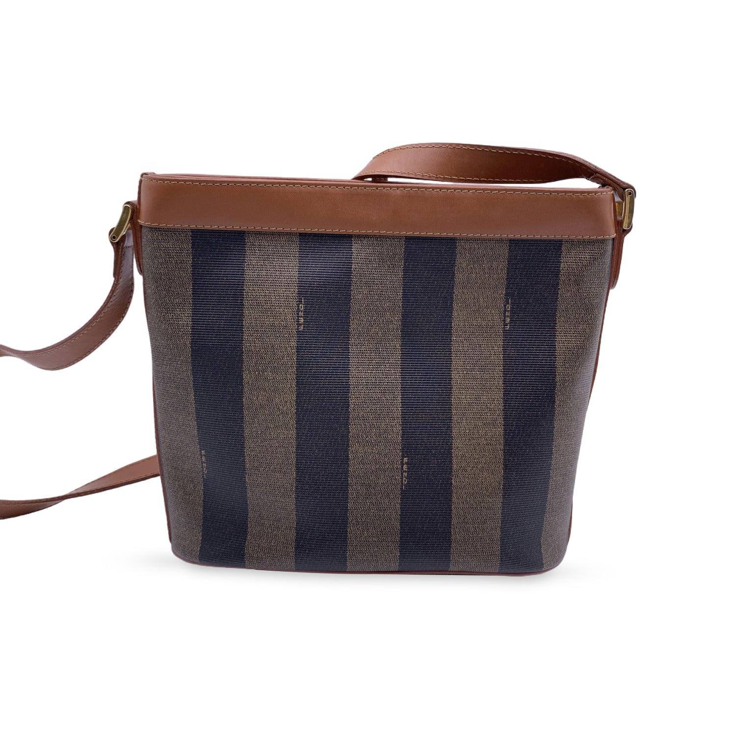 Fendi Vintage Pequin Striped Canvas Bucket Shoulder Bag In Good Condition In Rome, Rome