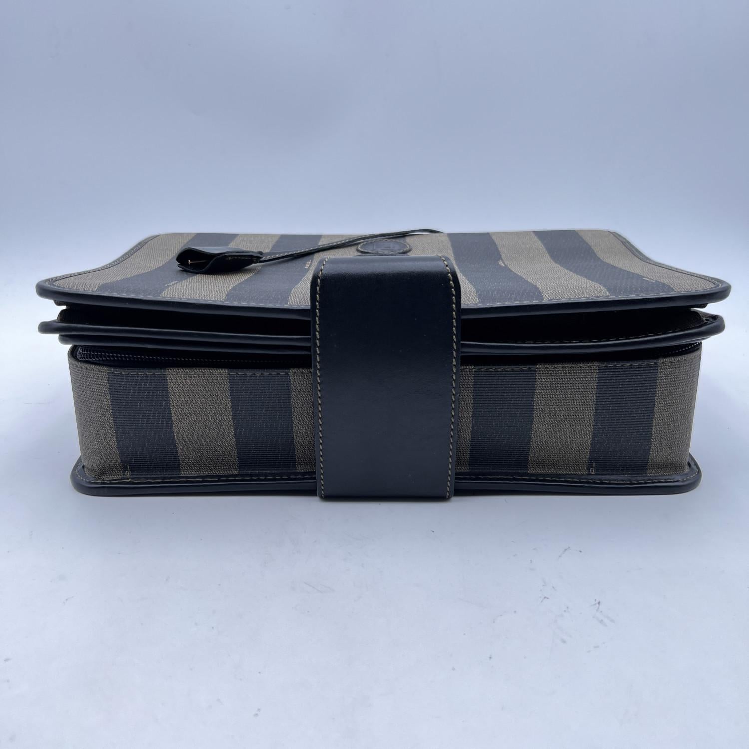 Fendi Vintage Pequin Striped Canvas Handbag Briefcase Bag 1