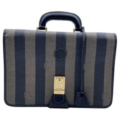 Fendi Vintage Pequin Striped Canvas Handbag Briefcase Bag