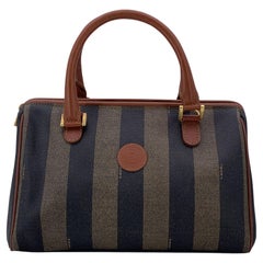 Fendi Vintage Pequin Striped Canvas Mini Boston Bag with Stripes