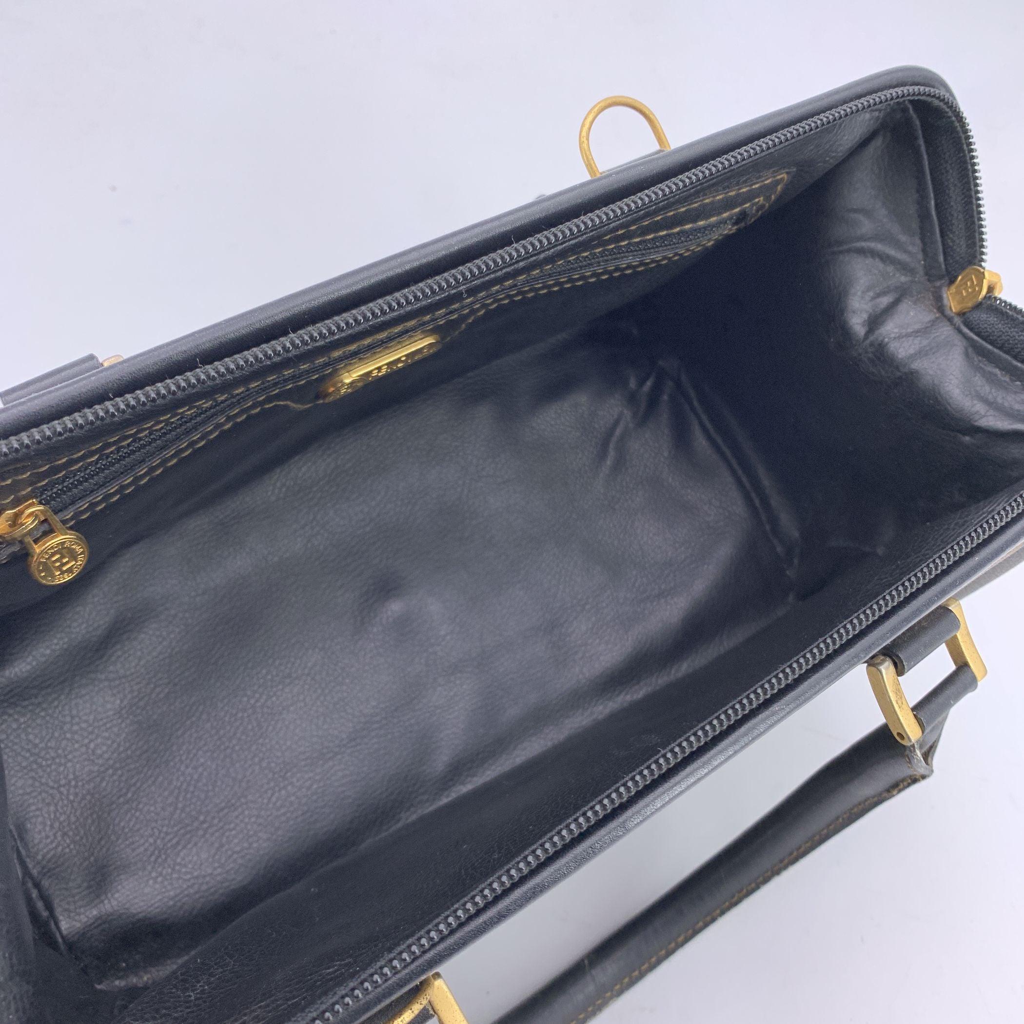 Fendi Vintage Pequin Striped Canvas Small Boston Bag Black For Sale 1