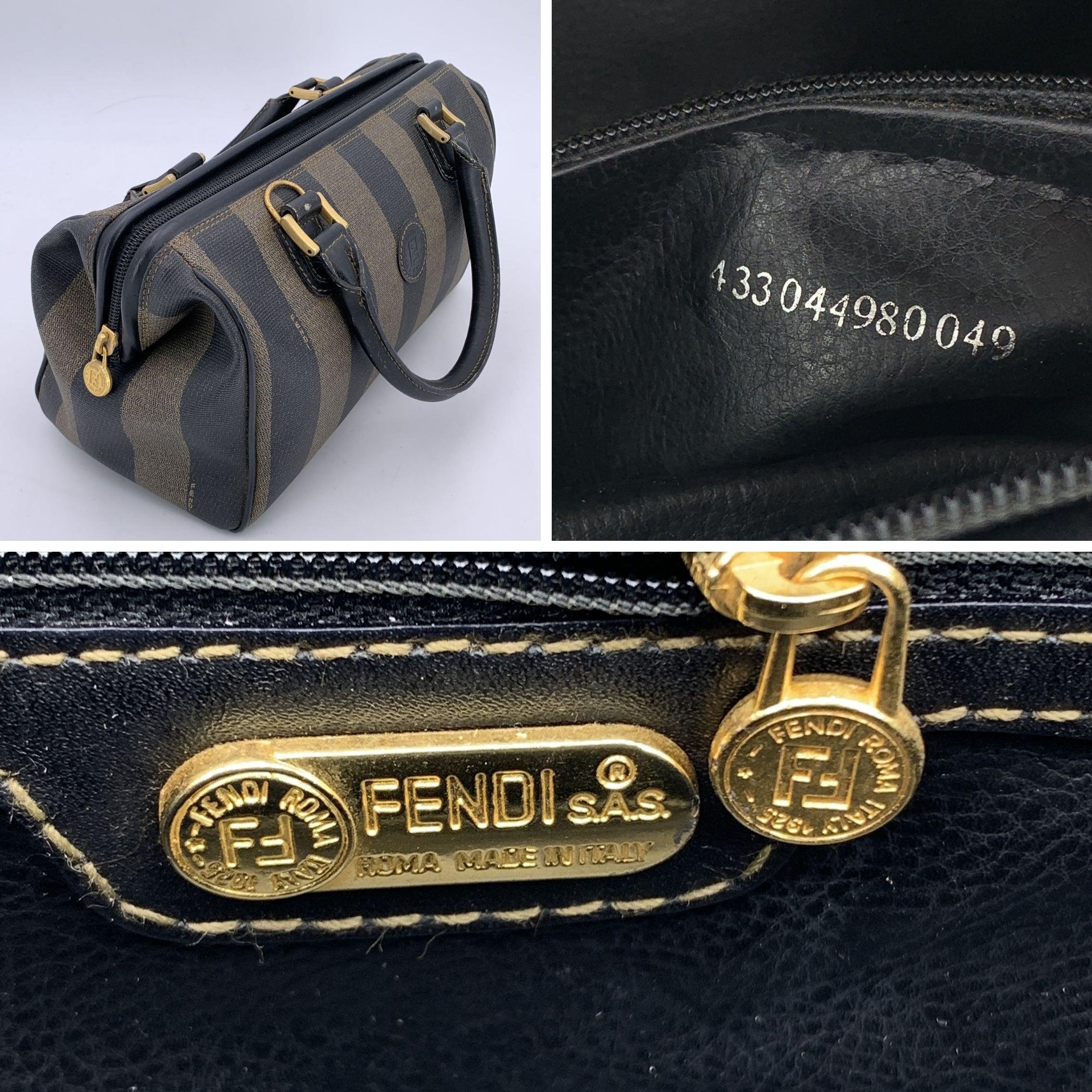 Fendi Vintage Pequin Striped Canvas Small Boston Bag Black For Sale 2
