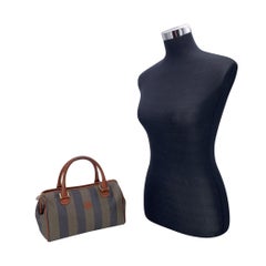 Fendi Vintage Pequin Striped Canvas Small Boston Bag Brown