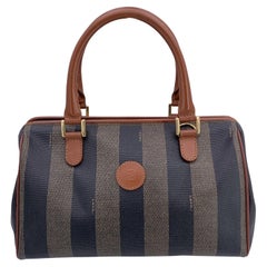 Fendi Vintage Pequin Striped Canvas Small Boston Bag Brown