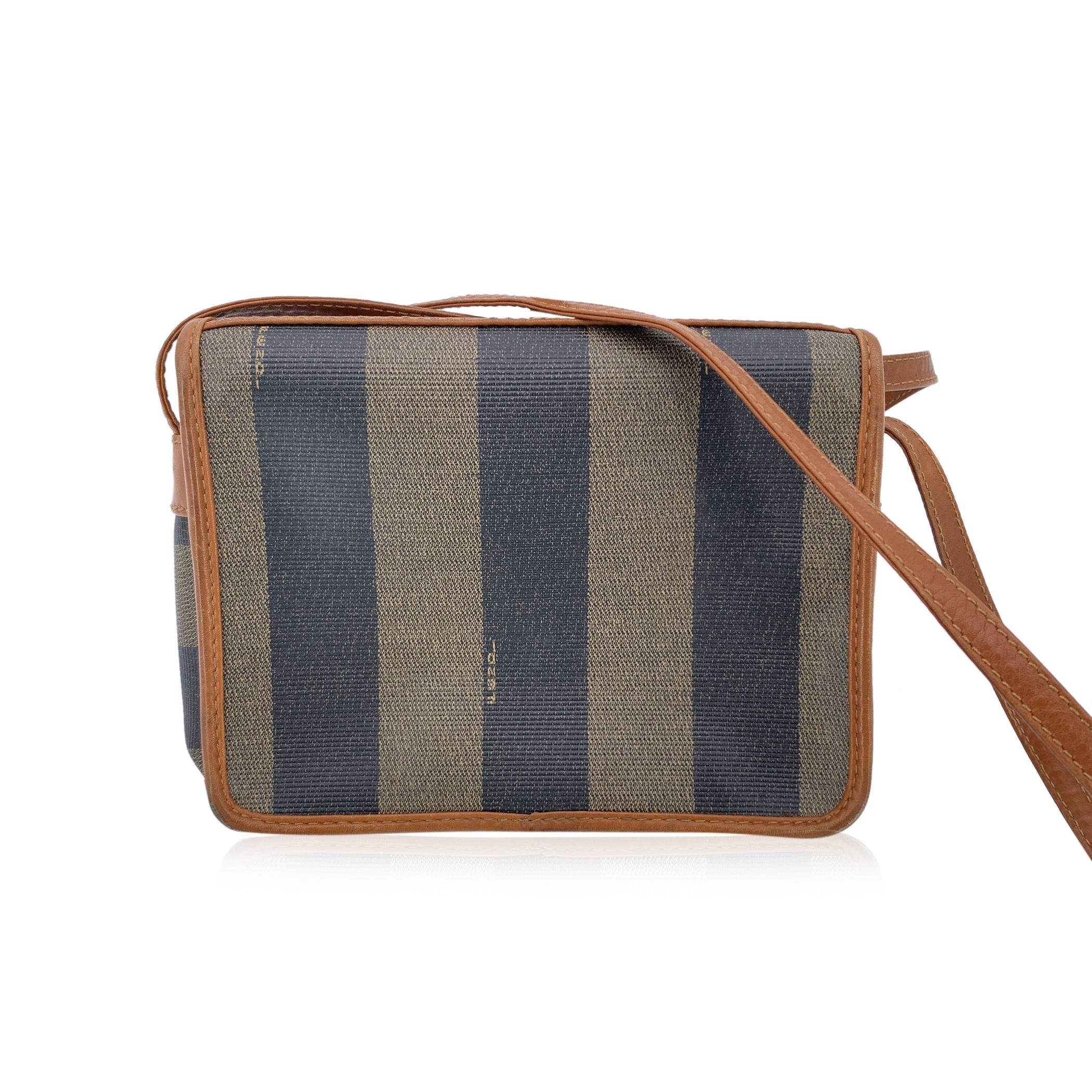 Black Fendi Vintage Pequin Striped Canvas Small Crossbody Bag For Sale