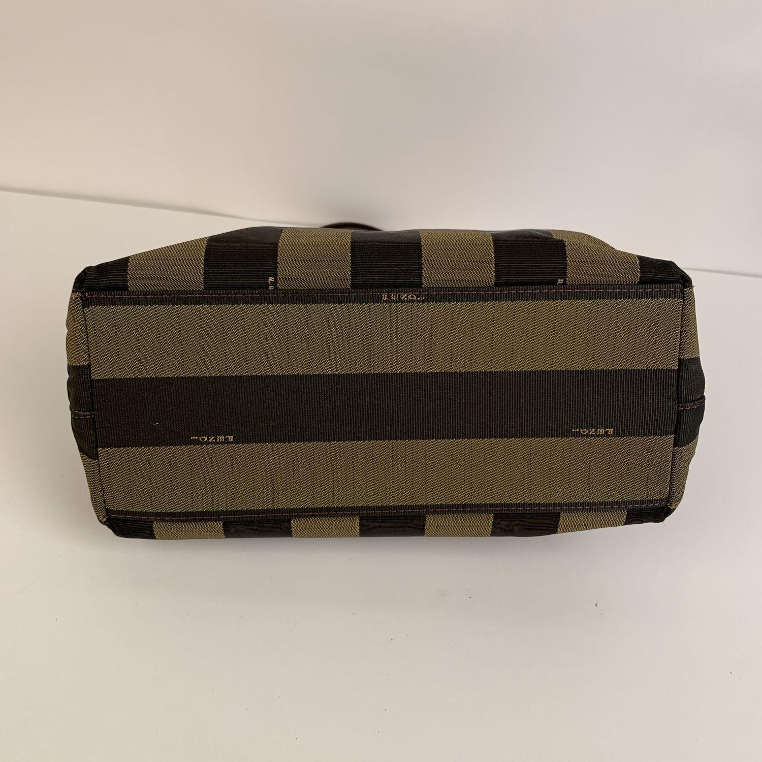 Black Fendi Vintage Pequin Striped Canvas Small Tote Handbag