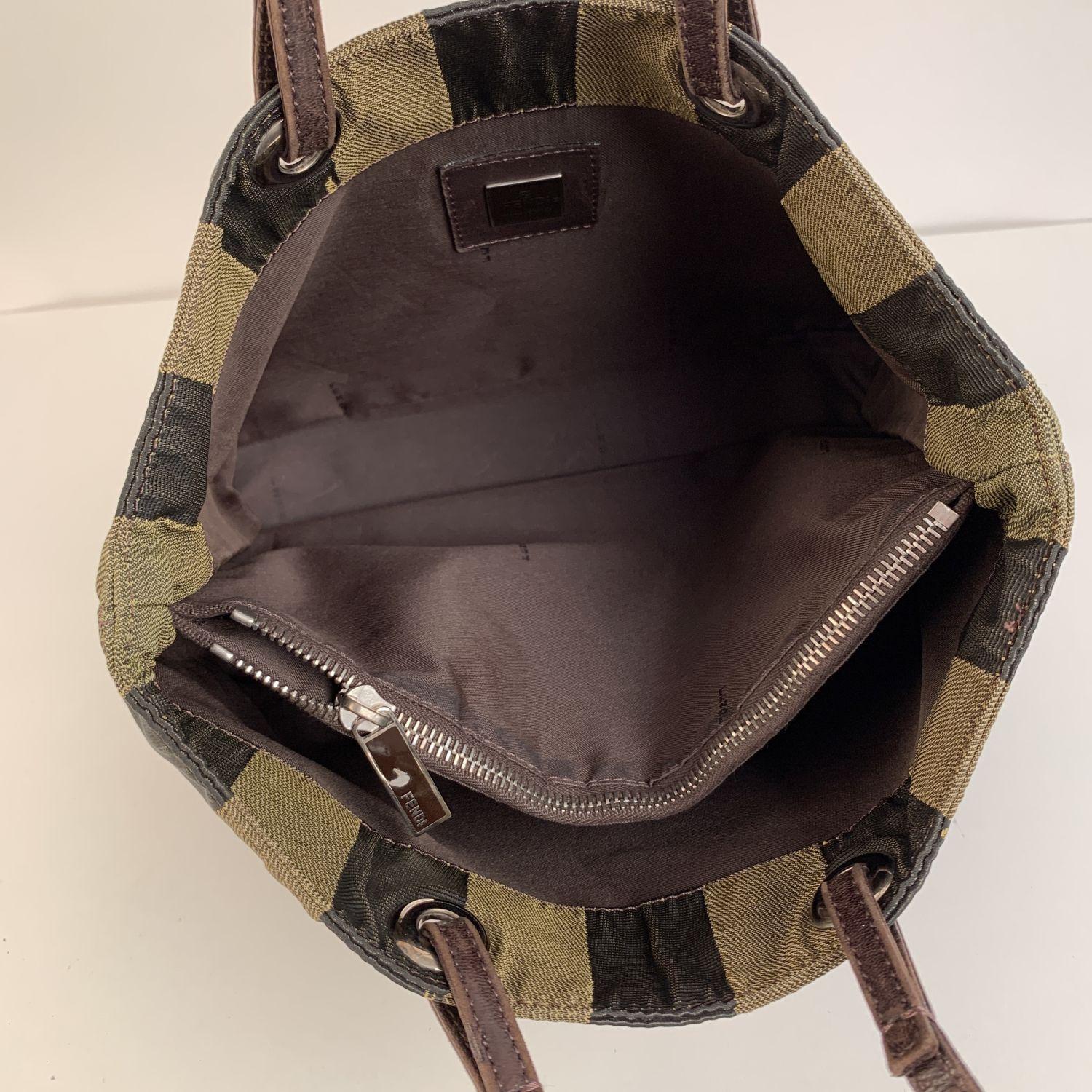 Fendi Vintage Pequin Striped Canvas Small Tote Handbag In Excellent Condition In Rome, Rome