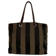 Fendi Vintage Pequin Striped Canvas Small Tote Handbag