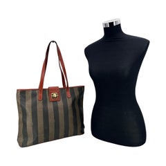 Fendi Vintage Pequin Striped Canvas Tote Shopping Bag