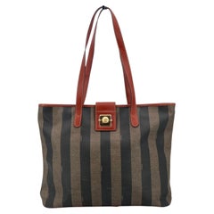 Fendi Vintage Pequin Striped Canvas Tote Shopping Bag