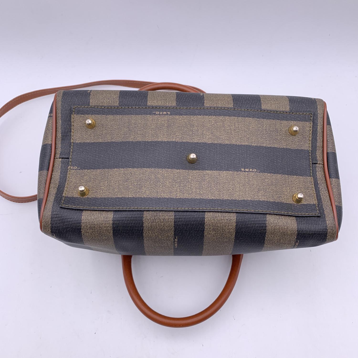 Fendi Vintage Pequin Striped Vinyl Canvas Small Boston Bag with Strap 1